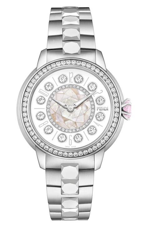 fendi ishine diamond bezel rotating bracelet watch 42 mm|fendi leather watch.